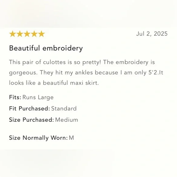 NWT Size M - Anthropologie 100% Cotton Embroidered Culottes (NWT US$ 138) - Picture 7 of 16